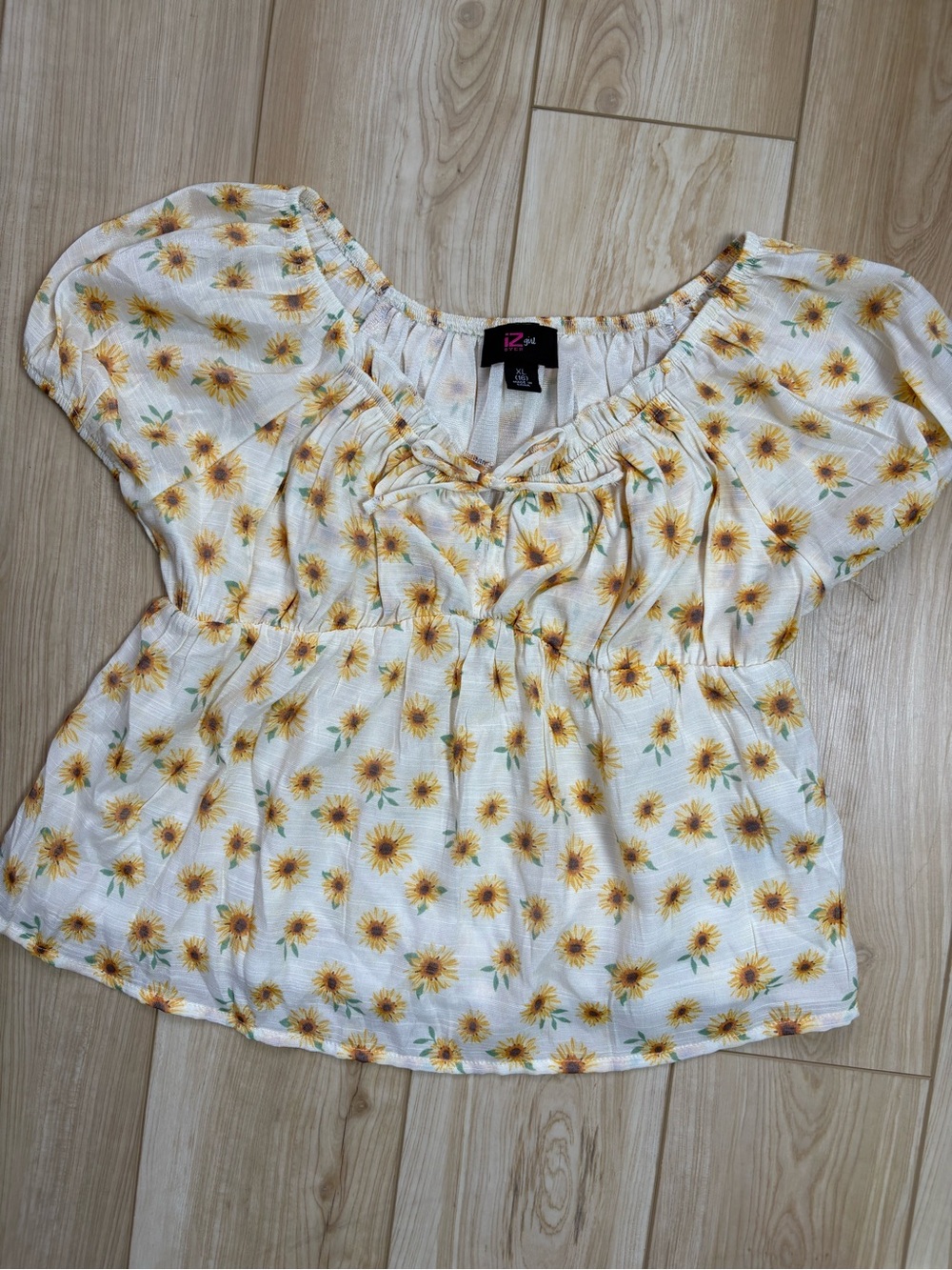 Vintage Y2K Sunflower Peasant Crop Top Tie-Neck Babydoll Festival Coquette